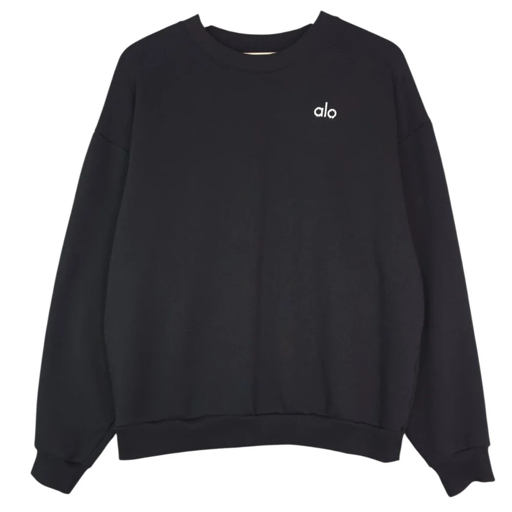 Alo Yoga Accolade Sweatshirt Women Small Black Cotton Blend Oversized Pullover